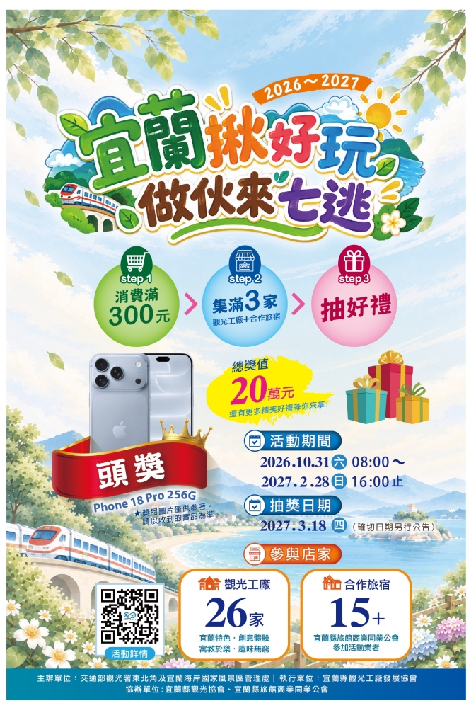 宜蘭揪好玩、做伙來七逃 ！消費集章抽好禮，驚喜大獎等你拿！